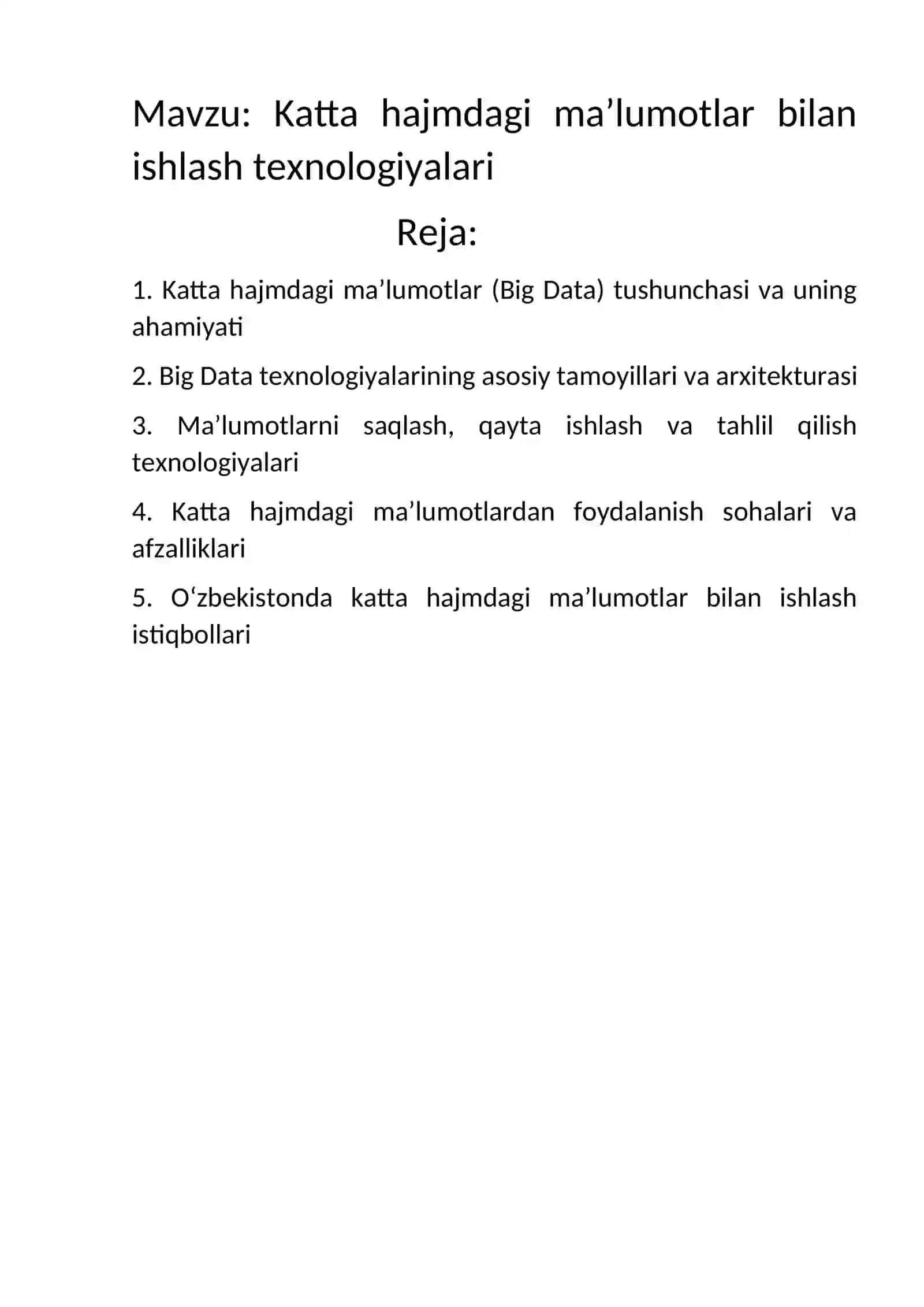 Katta hajmdagi ma'lumotlar bilan ishlash texnologiyalari 2