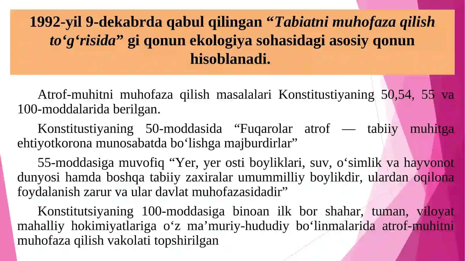 O’zbekiston Respublikasi ekologik qonunchiligi 2