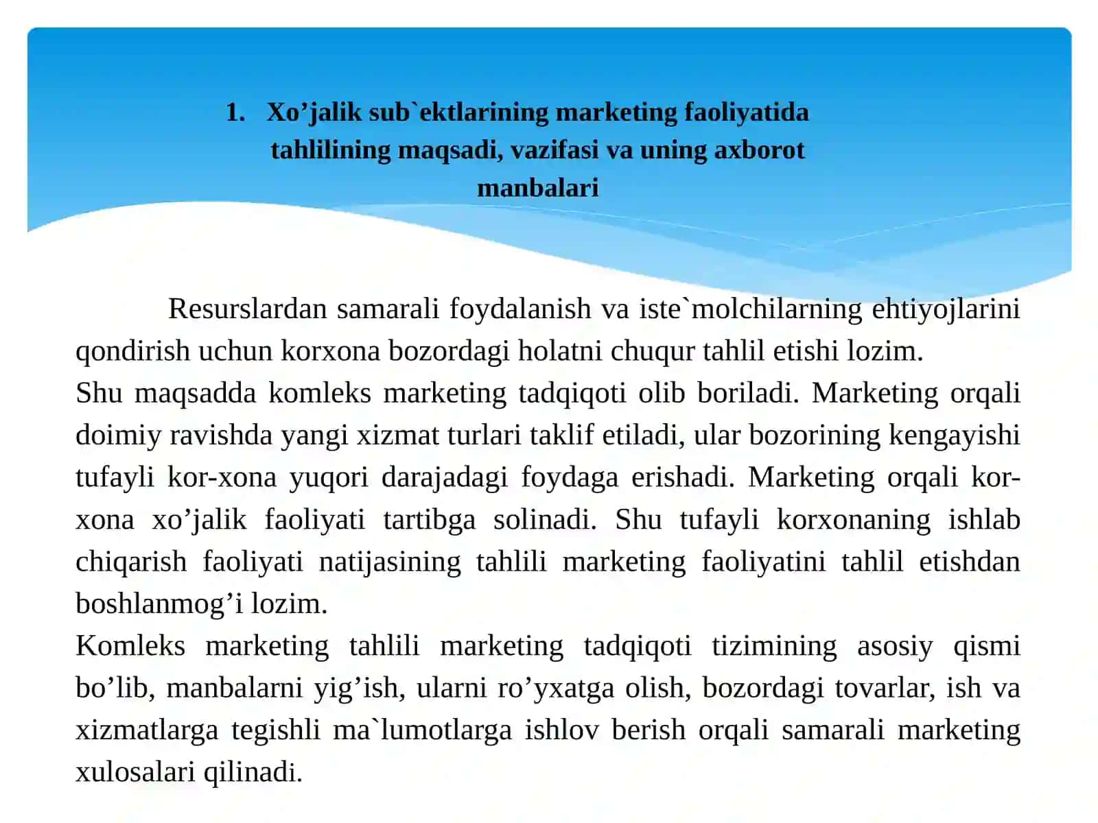 Xo’jalik sub’ektlarining marketing faoliyatida tahlili 2