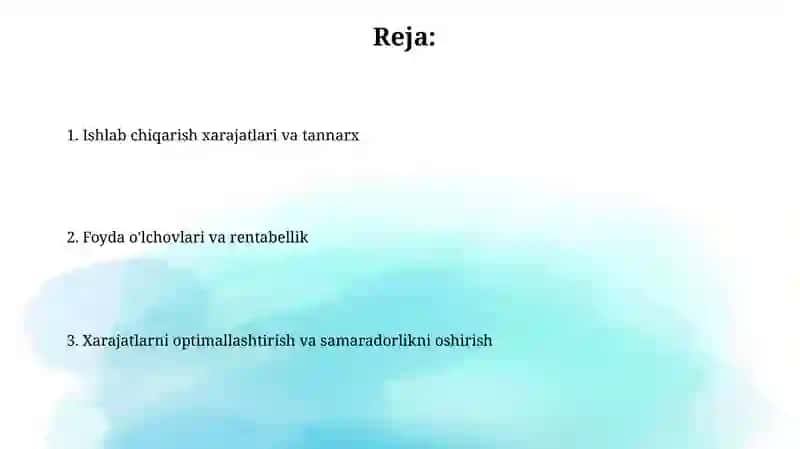 Ishlab chiqarish xarajatlari va foyda 2