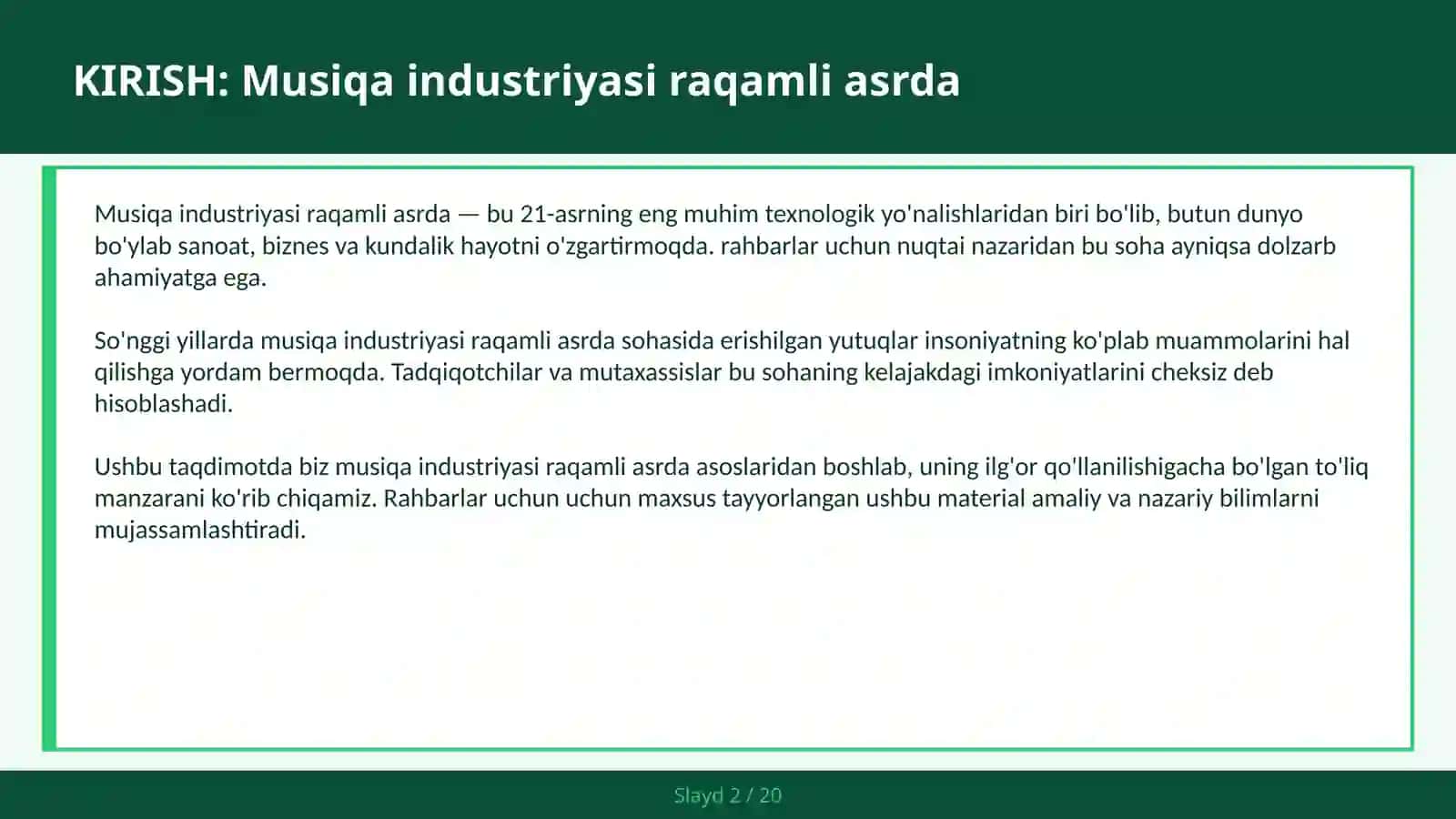 Musiqa industriyasi raqamli asrda 2