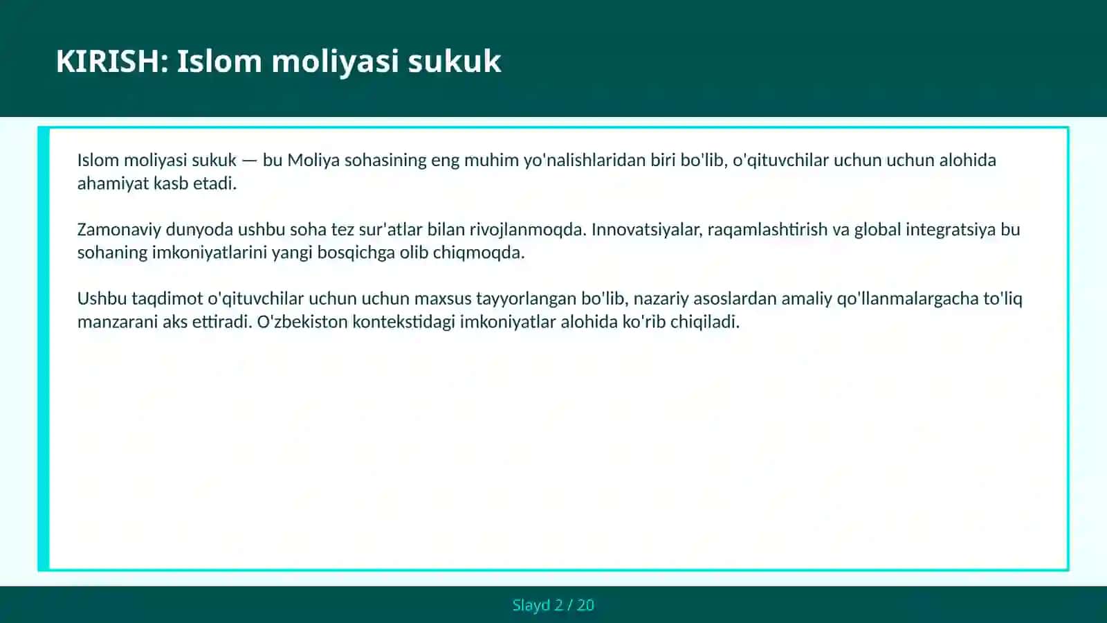 Islom Moliyasi Sukuk 2