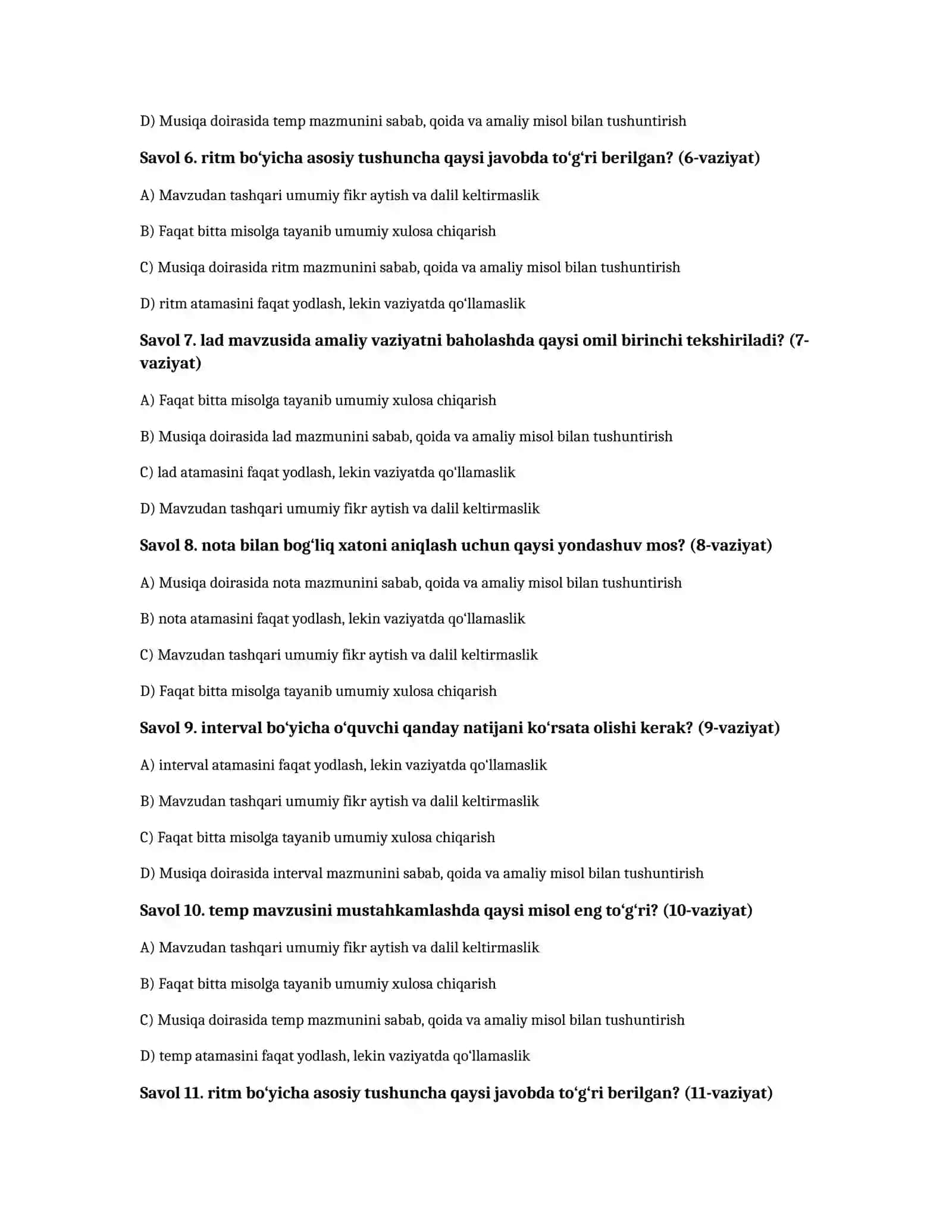 Musiqa nazariyasi — 100 test 2