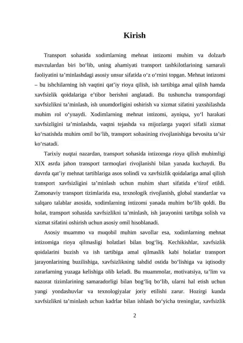 Transportda xodimlarning mehnat intizomi 2