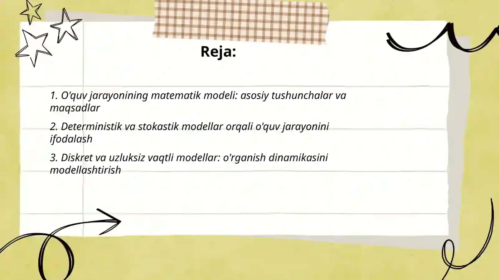 O'quv jarayoni modellarning matematik modelini yaratish 2