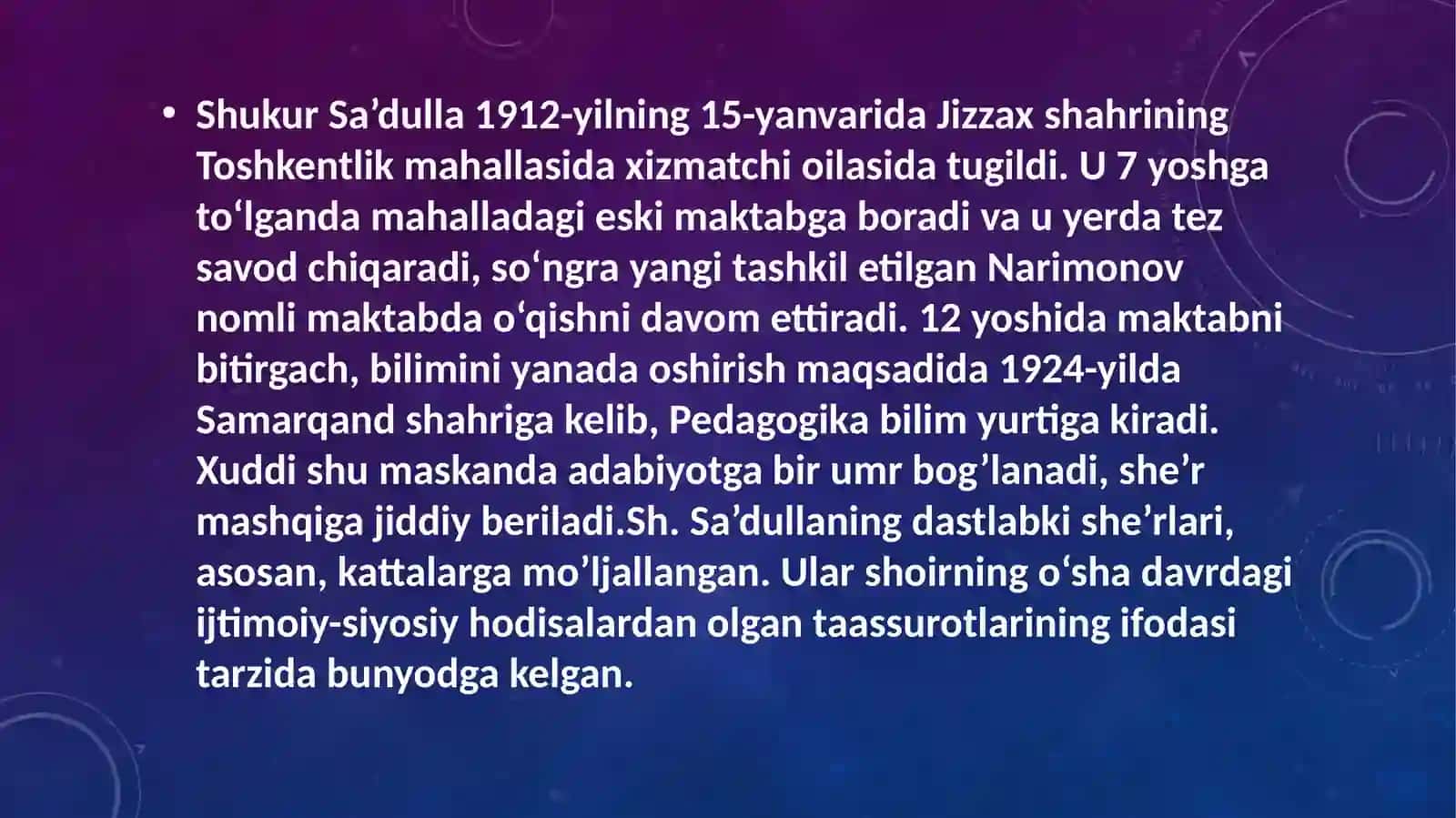 Shukur Sa’dullAhayoti va ijodi(1912-1972) 2