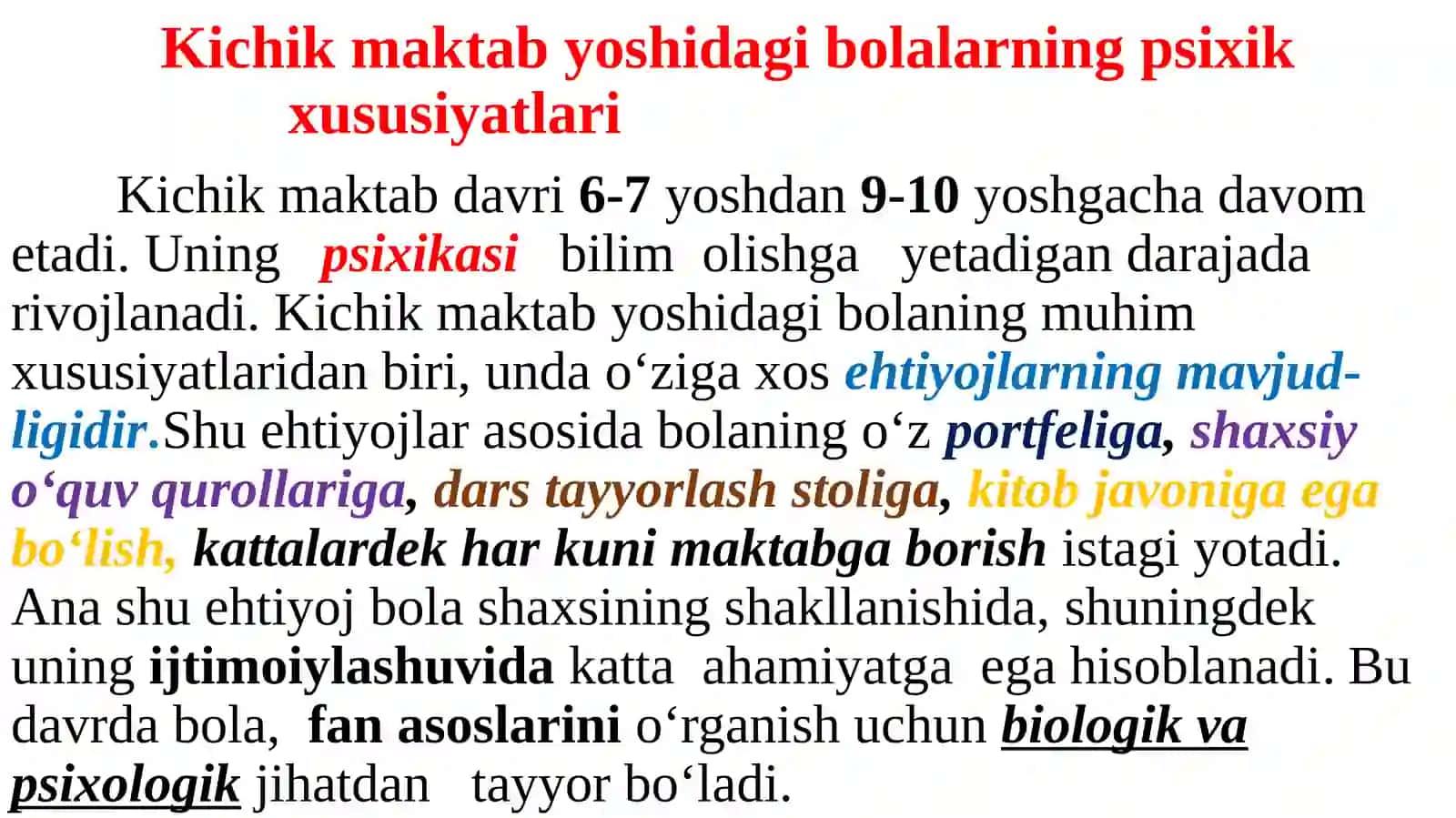 KICHIK MAKTABYOSHI DAVRIDA PSIXIK RIVOJLANISH XUSUSIYATLAR 2