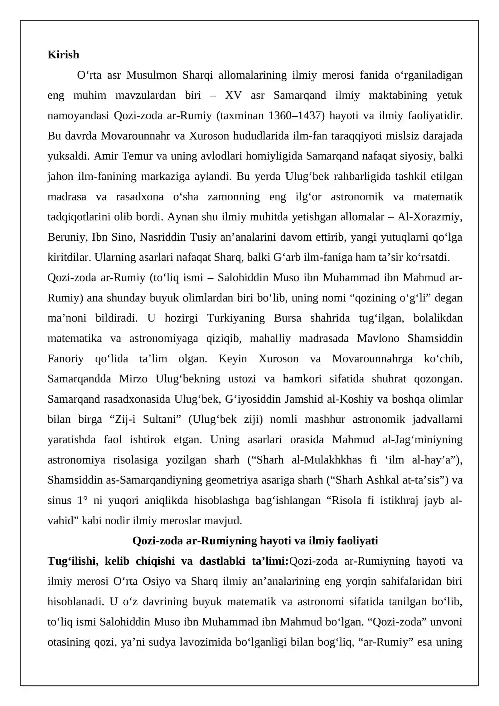 Qozi-zoda ar-Rumiyning hayoti va ilmiy faoliyati 2