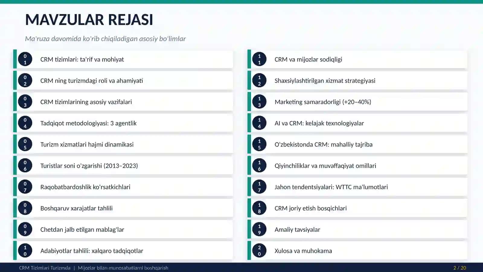 CRM tizimlari turizm sohasida qullanishi 2