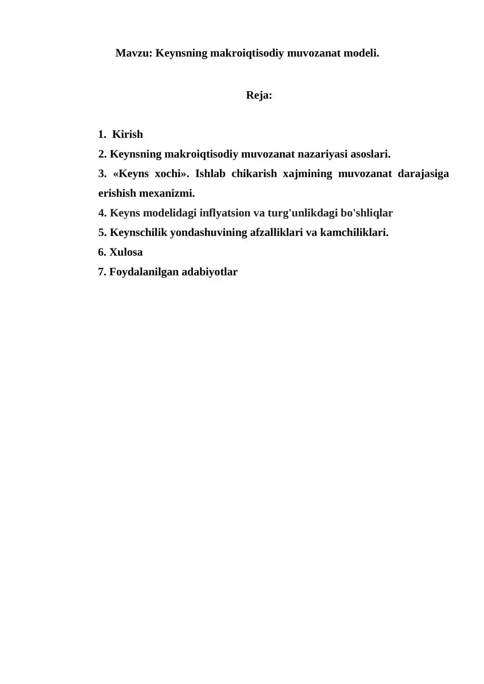 Keynsning makroiqtisodiy muvozanat modeli 2