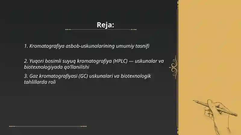 Kromatografiya uskunalari va ulardan biotexnologiyada foydalanish 2