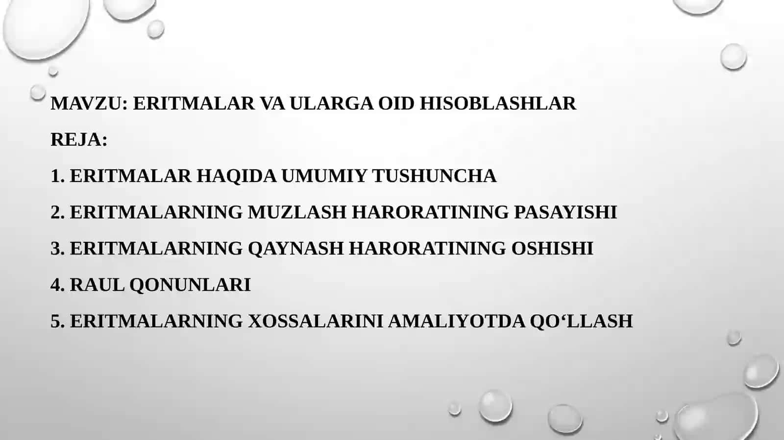 Eritmalar va ularga oid hisoblashlar 2