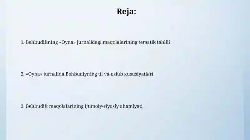 Behbudiyning "Oyna" jurnalidagi maqolalar tahlili 2