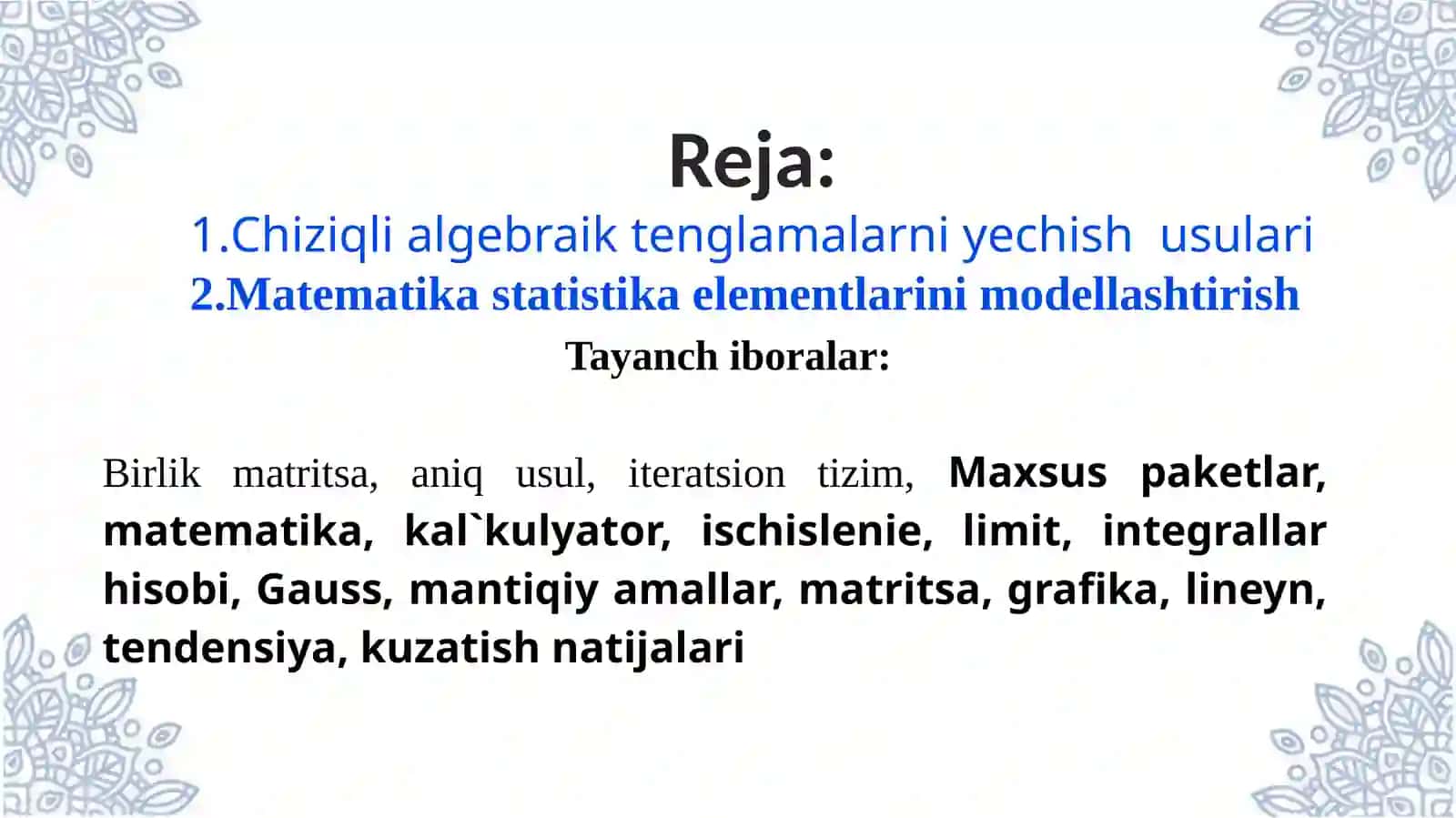 Matematikastatistikaelementlarinimodellashtirish 2
