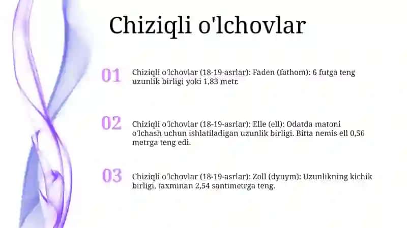 Chiziqli o'lchovlar (18-19-asrlar) 2