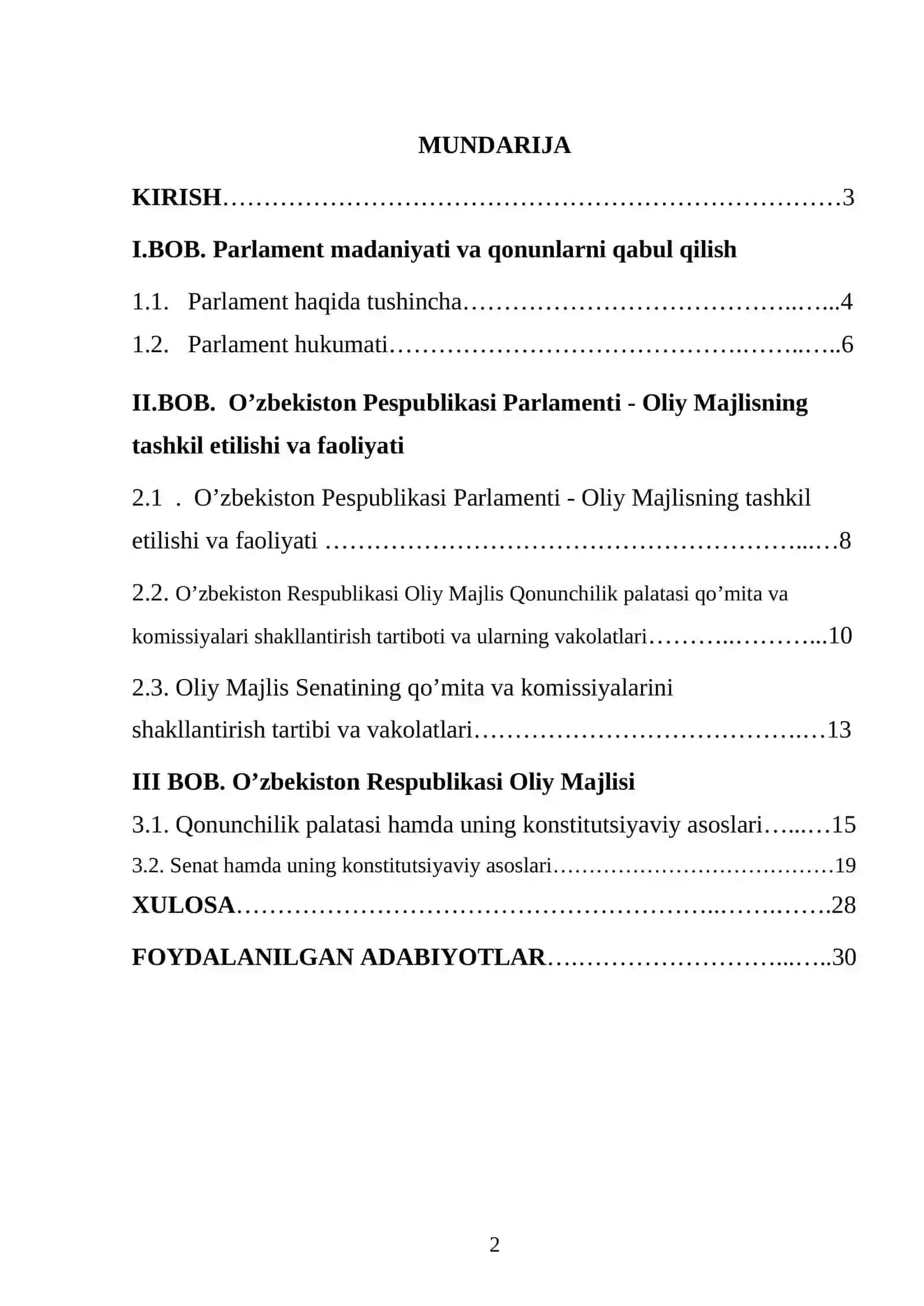 Parlament madaniyati va qonunlarni qabul qilish 2