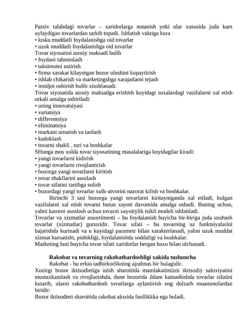 Marketingda tovar siyosati 2
