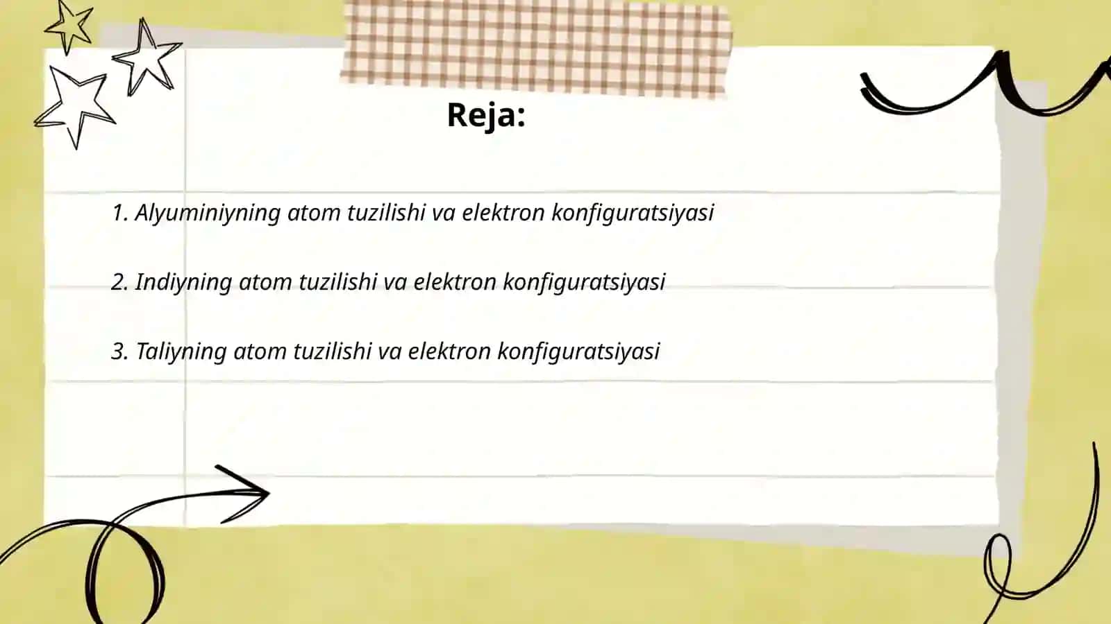 III A guruh elementlari bor alyuminiy indiy taliy 2