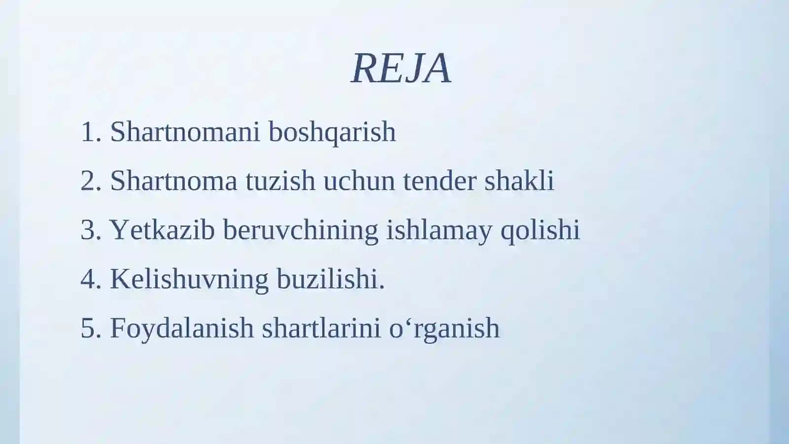 SHARTNOMLARNI BOSHQARISH 2