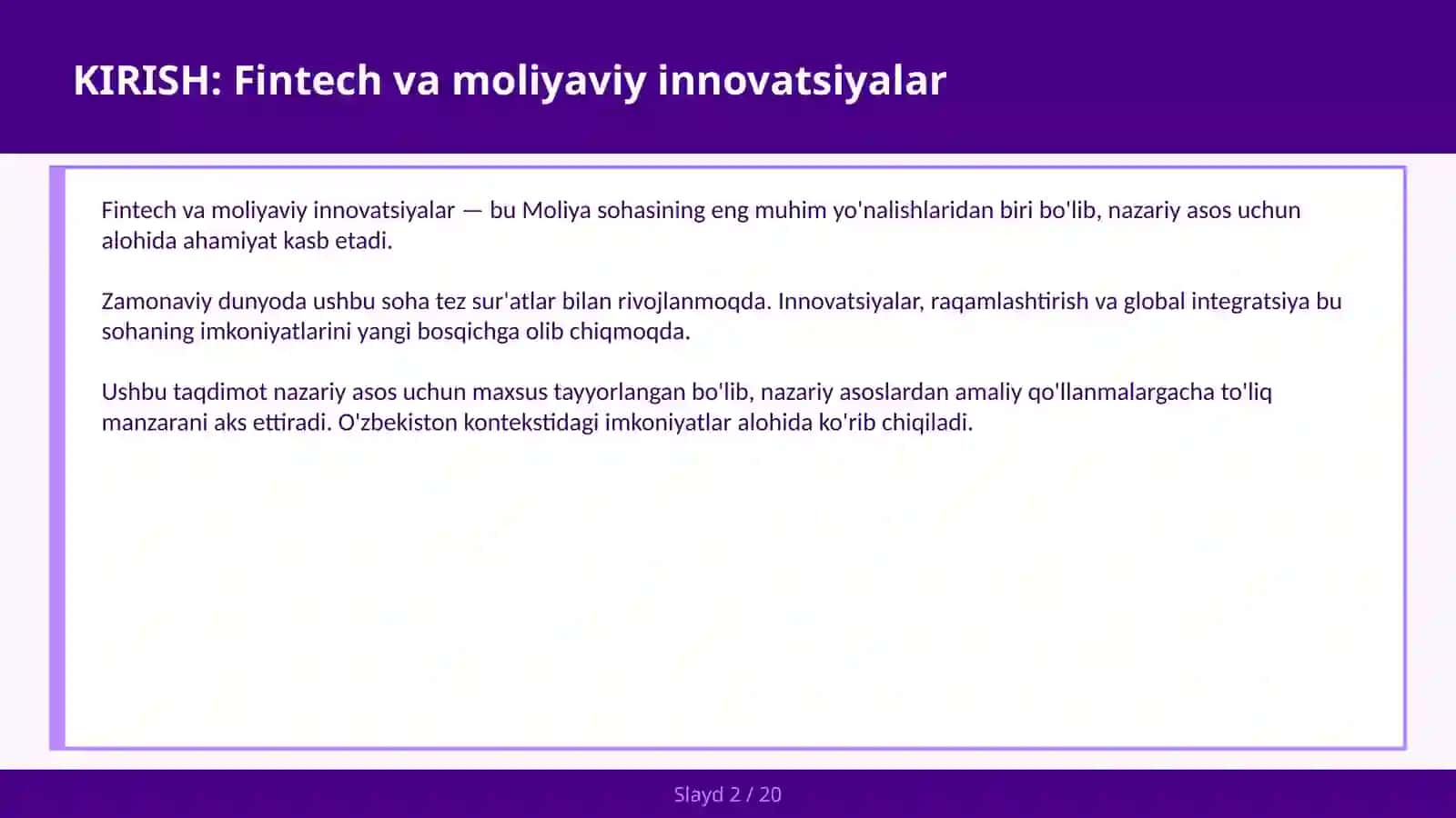 FINTECH VA MOLIYAVIY INNOVATSIYALAR 2