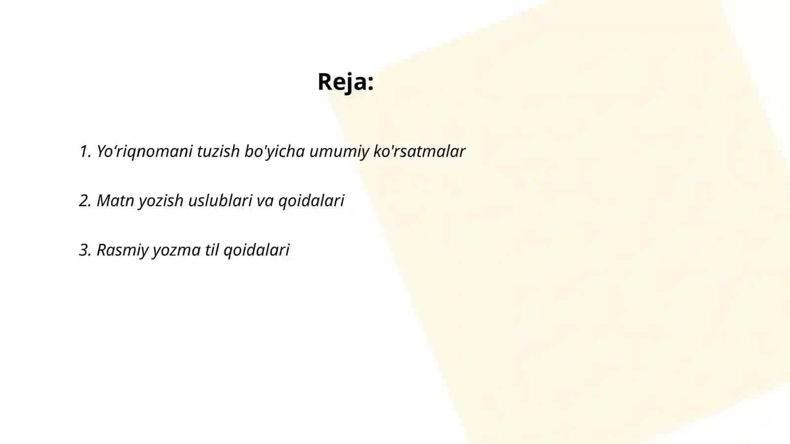 Yoʻriqnomadan naʼmuna tayyorlash 2