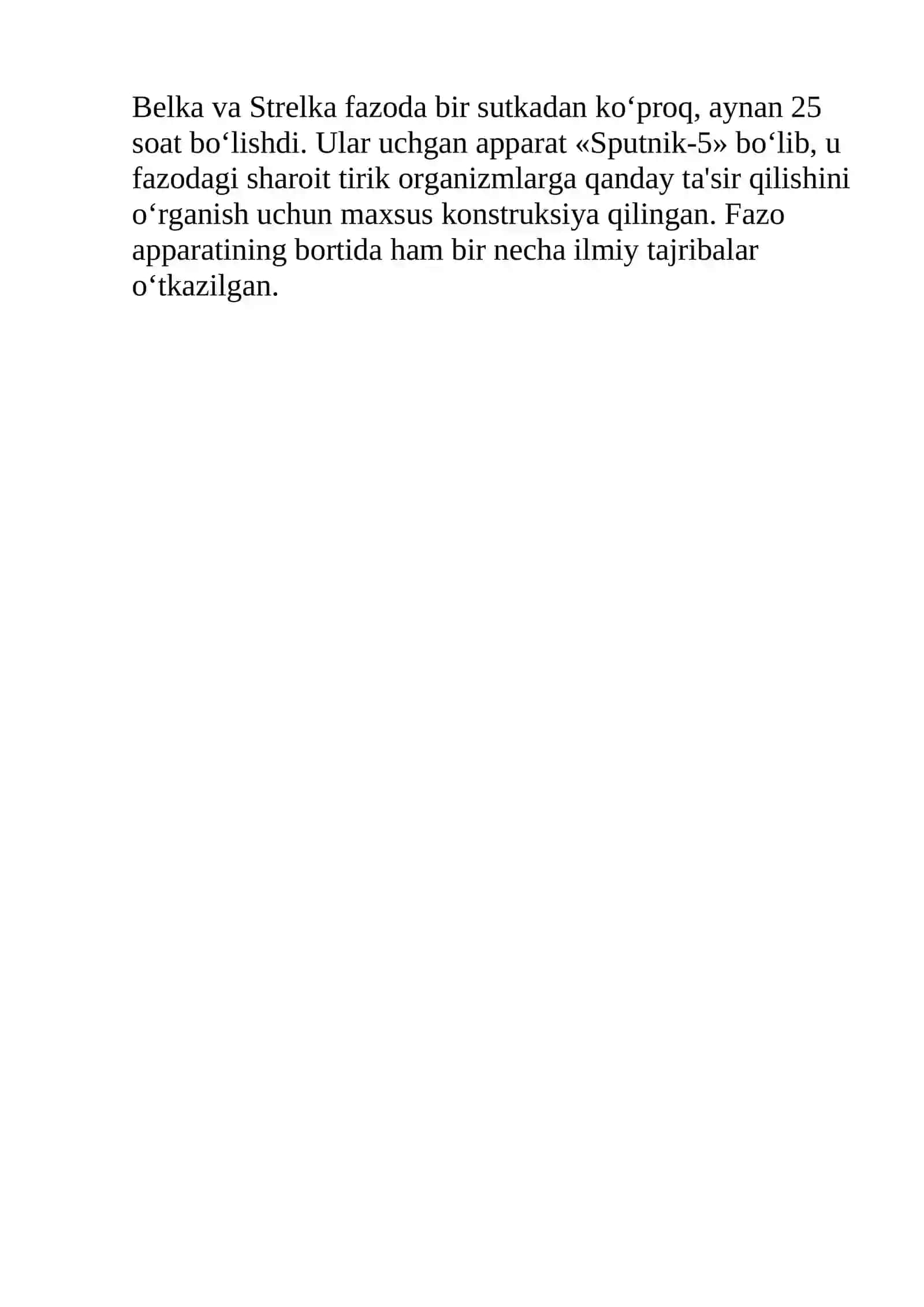 Belka va Strelka kosmonavtlari haqida 2