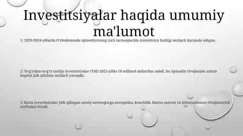 2020 Va 2024 Yillarda Qozog'Iston Investitsiya Faoliyati 2