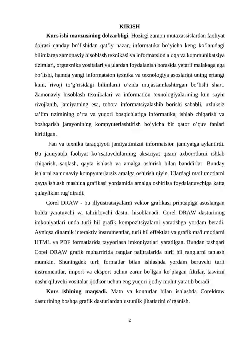 Matn va konturlar bilan ishlashda Coreldraw dasturining ustunliklari 2