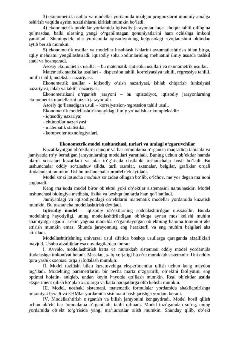 Ekonometrik modellashtirish asoslari 2