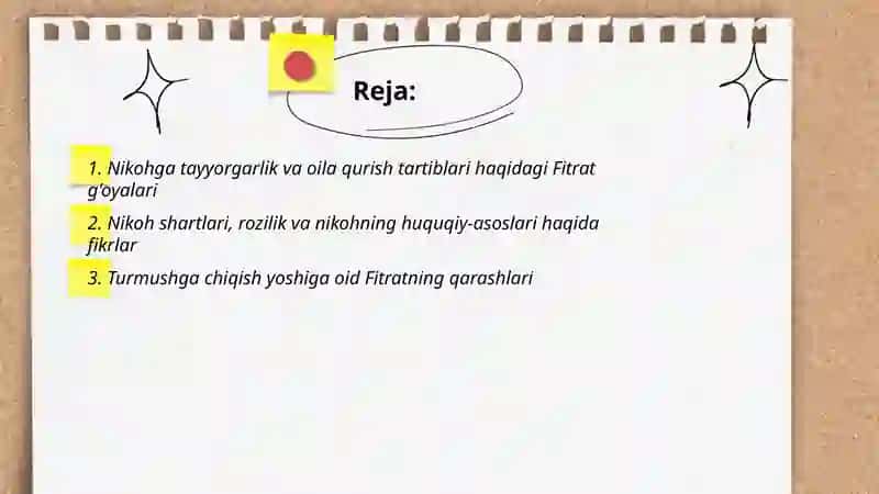 Abdurauf Fitratning "Oila asari"dagi oila qurish tartiblari va farzand tarbiyasiga oid g'oyalari haqida 2
