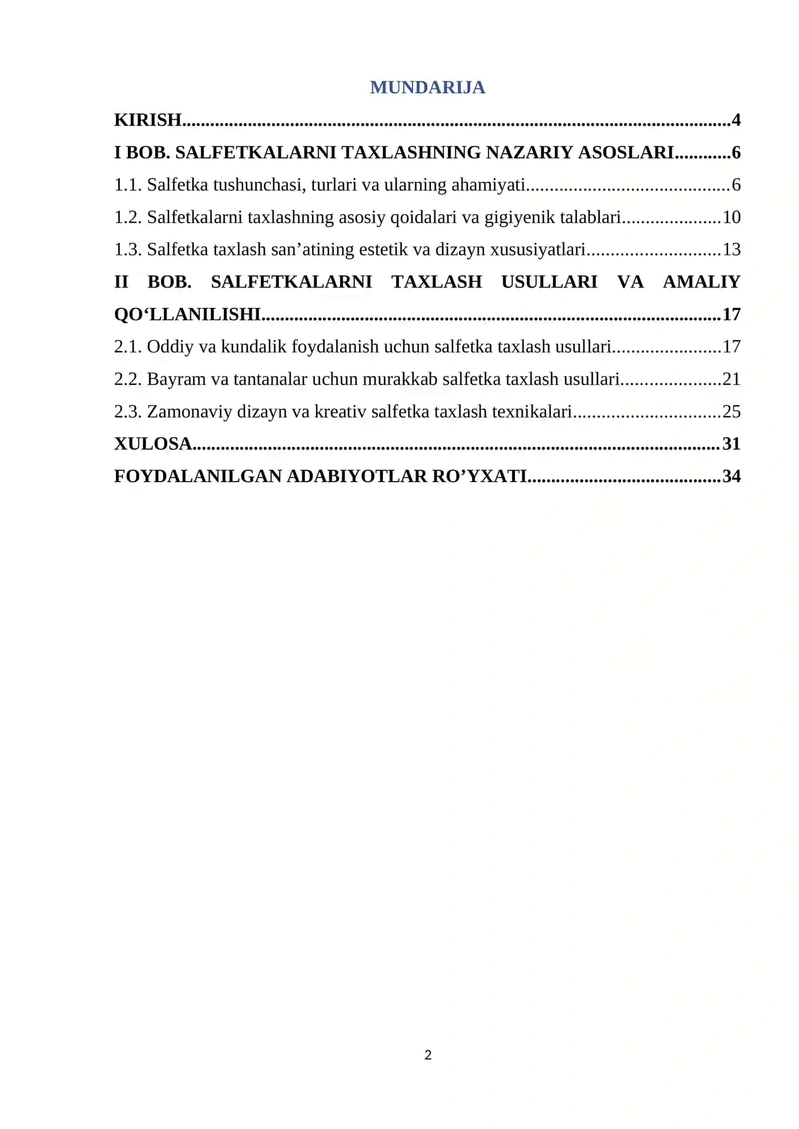 SALFETKALARNI TAXLASH USULLARI 2
