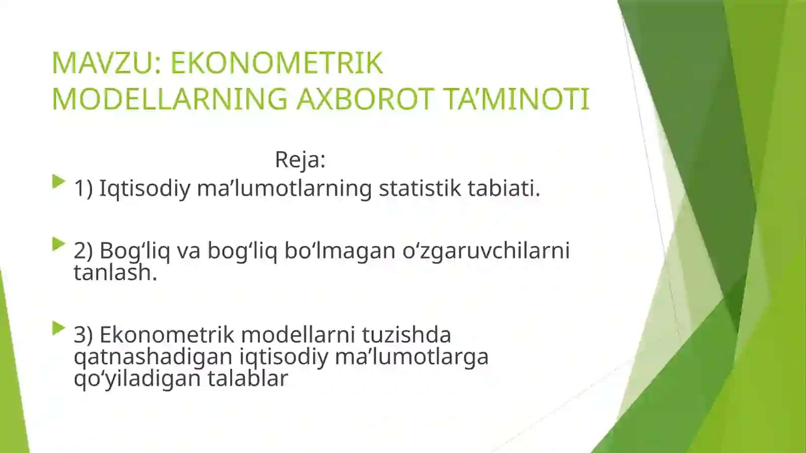 EKONOMETRIK MODELLARNING AXBOROT TA’MINOTI 2