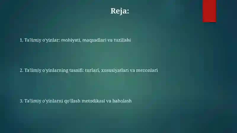 Pedagogik o'yinlar tipologiyasi 2