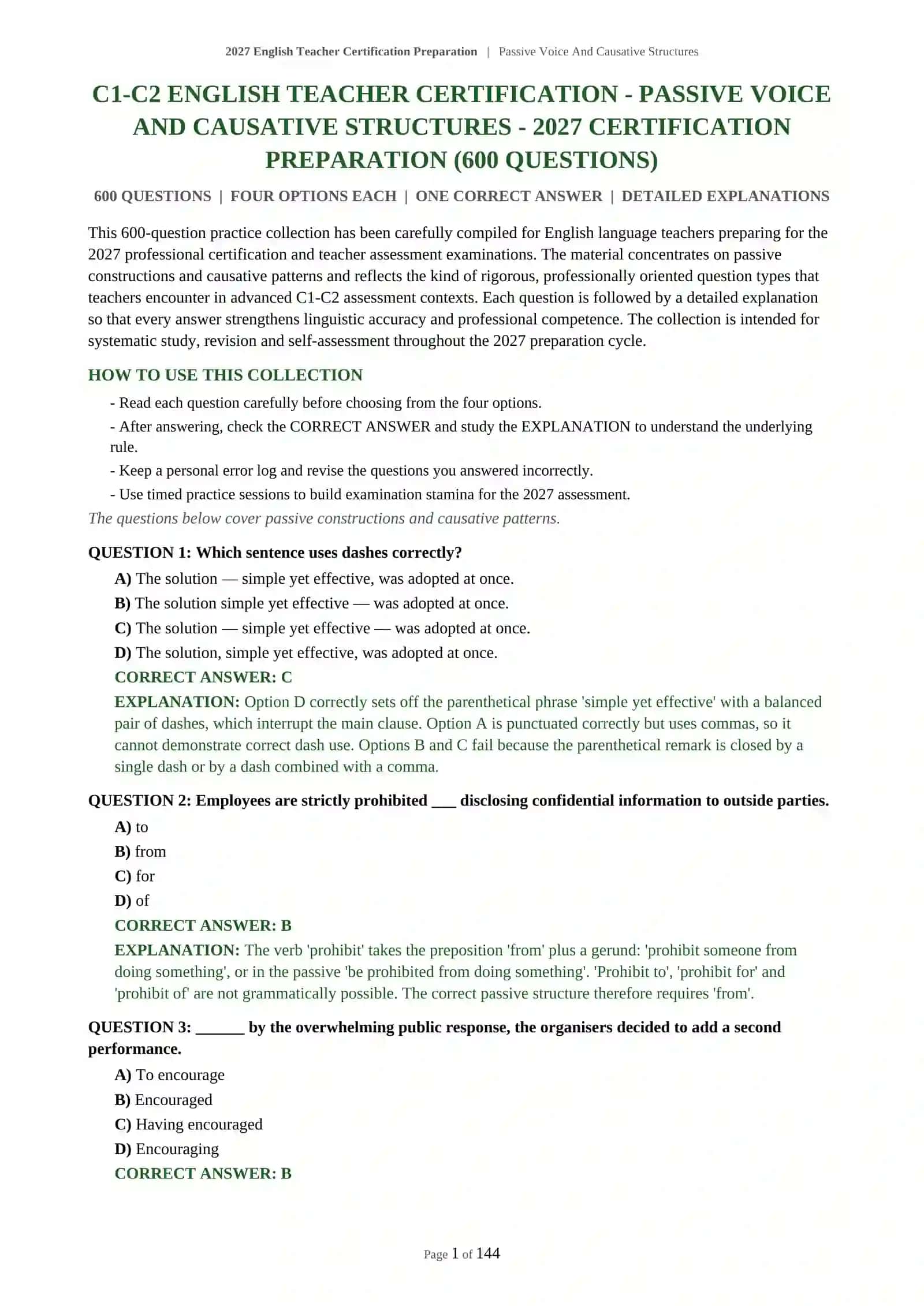 2027 English Teacher Certification Preparation | Passive Voice And Causative Structures 2