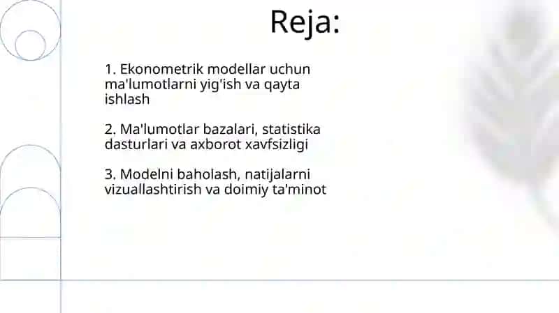 Ekonometrik modellarning axborot taminoti 2