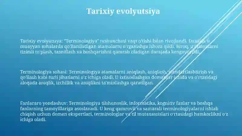 Tarixiy evolyutsiya: "Terminologiya" tushunchasi 2