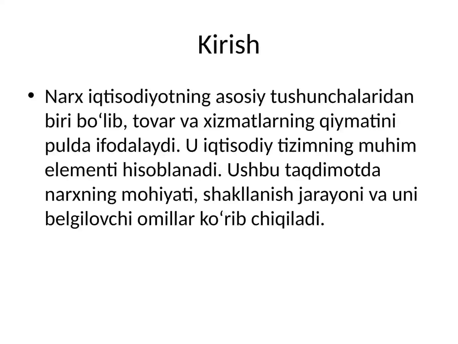 Narxning mohiyati va shakllanish jarayoni 2