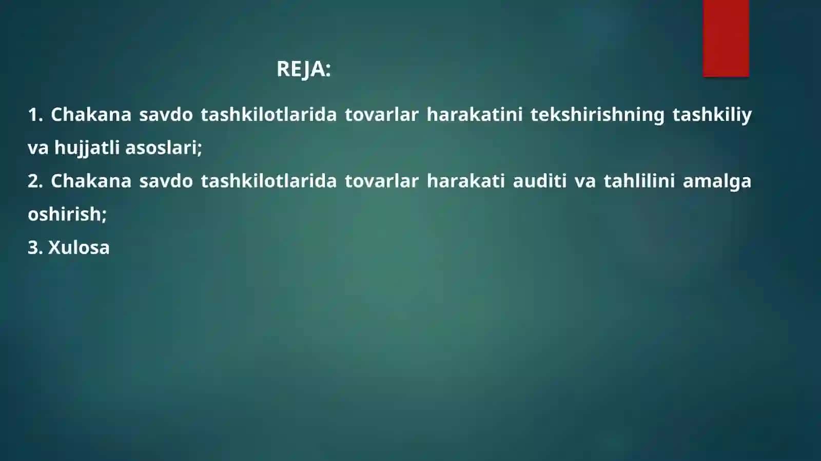 Chakana savdоtashkilоtlarida tоvarlar harakatini tеkshirish 2