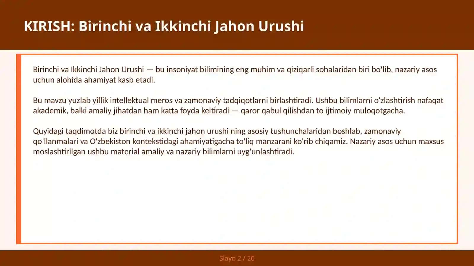 Birinchi va Ikkinchi Jahon Urushi 2