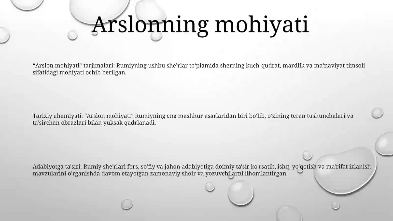 “Arslon mohiyati” tarjimalari 2