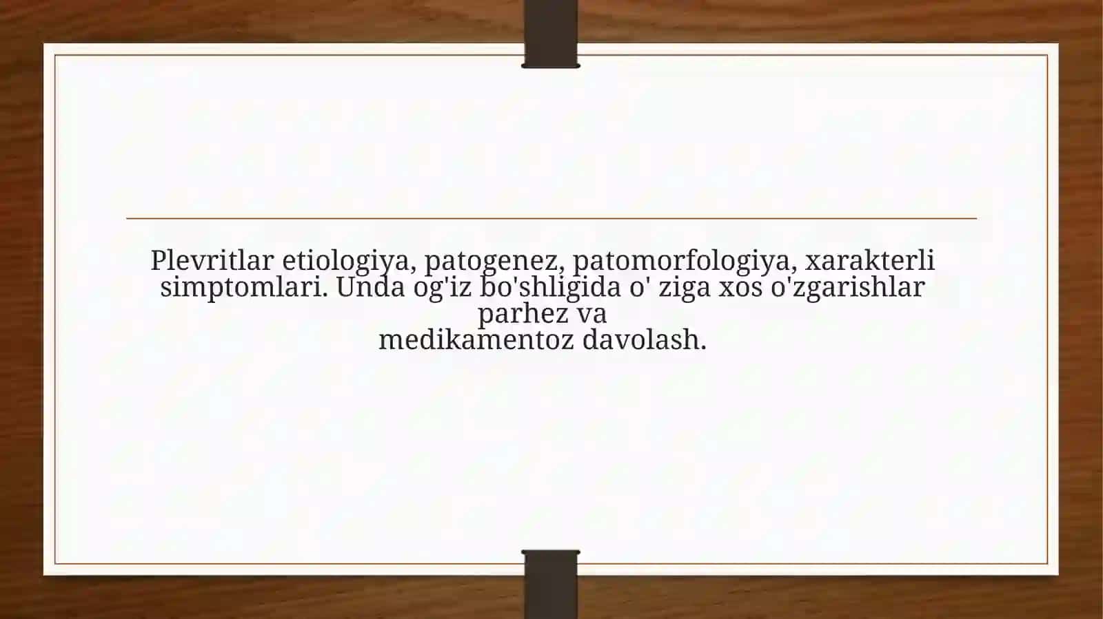 Toshkent Davlat Stomatologiya Instituti Stomatologiyafakulteti 205-"A" guruhta talabasi Dilruxsor Hamidova ning Terapiya fanidantayyorlagan taqdimoti 2