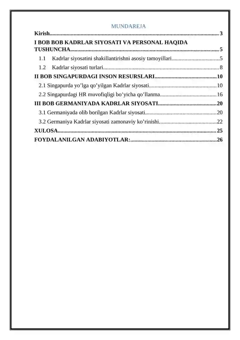 Kadrlar siyosati kurs ishi 2