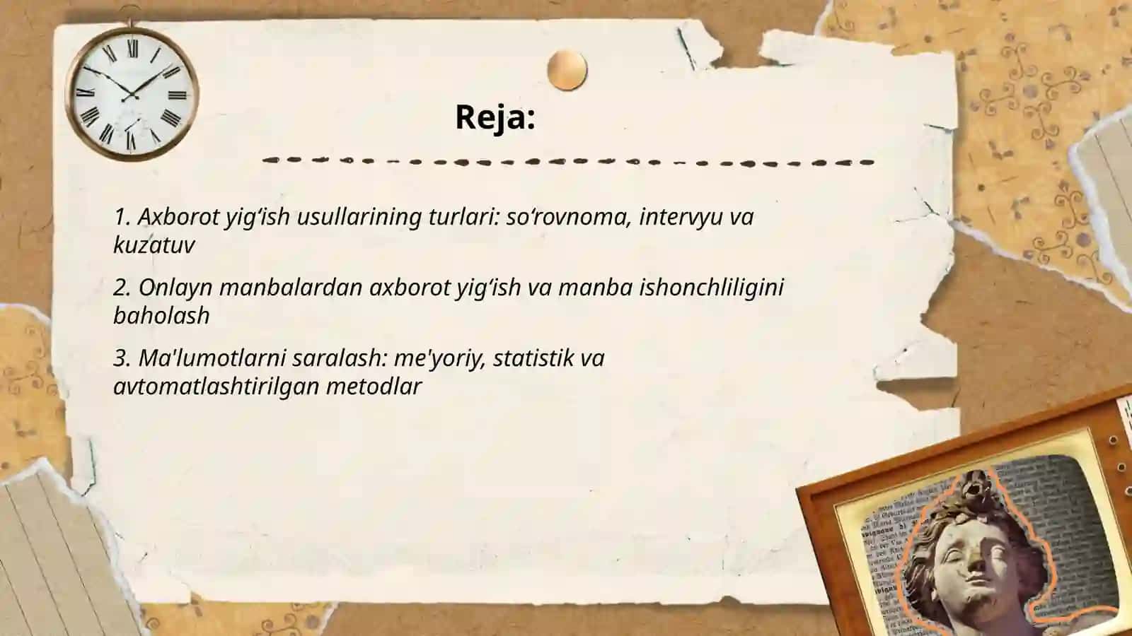 Axborot yigish VA saralsh, taqdim qilish usuli 2