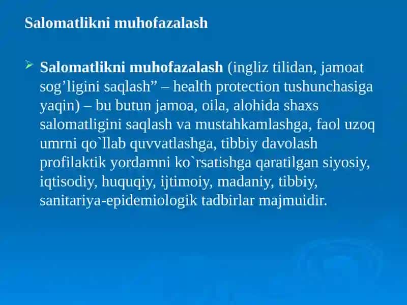 Sog’liqni saqlash tizimida birlamchi tibbiy sanitariya yordamni tashkil etish. Shaxar va qishloq aholisiga tibbiy yordamni tashkil etish. 2