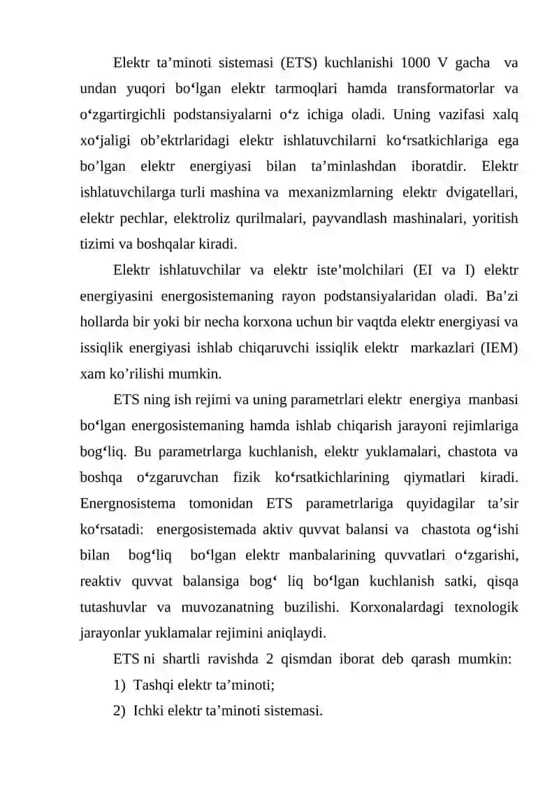 Elektr ta’minoti sistemasi (ETS) 2