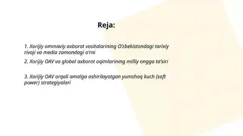 Xorijiy ommaviy axborot vositalarini media zamondagi oʻrni 2