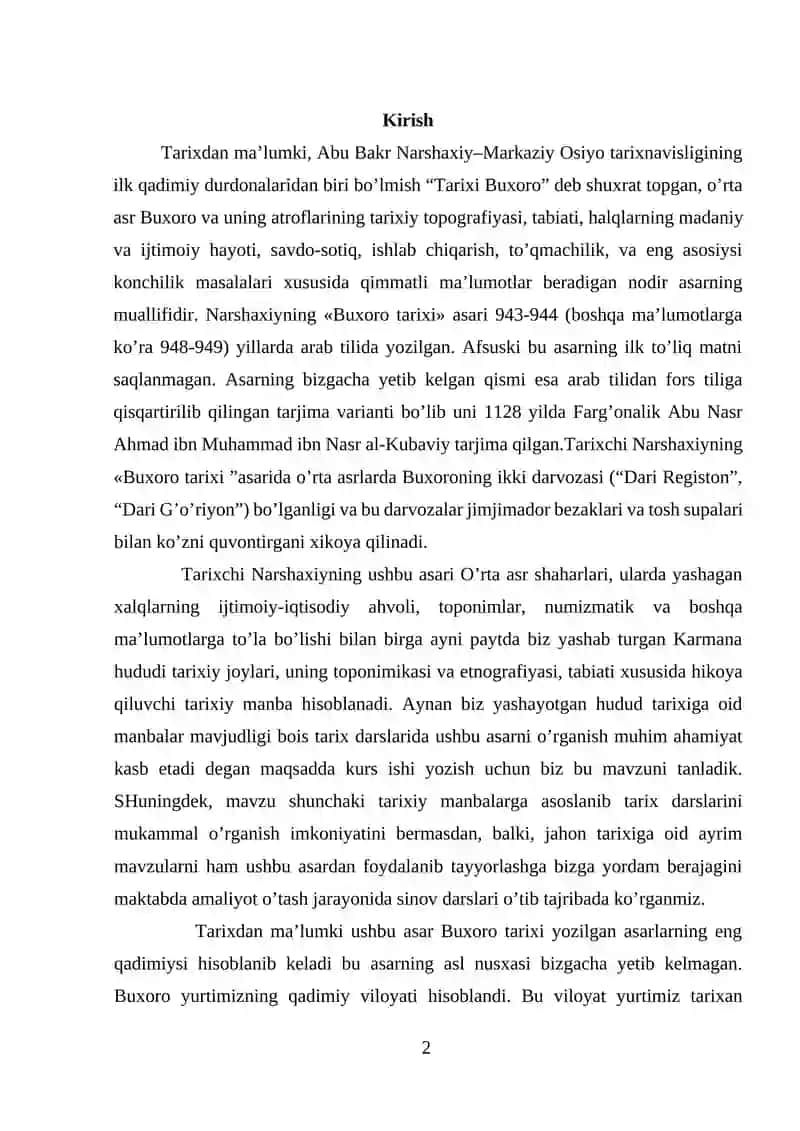 NARSHAXIYNING "BUXORO TARIXI" ASARI MANBA SIFATI 2