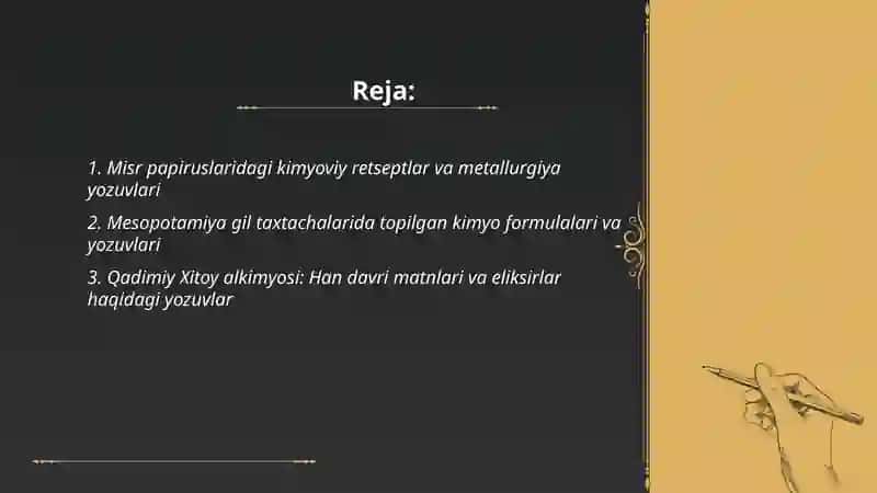 Kimyo tarixini oʻrganishda boʻlgan dastlabgi yozdashuvlar 2