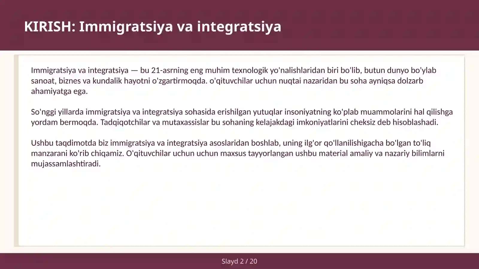 IMMIGRATSIYA VA INTEGRATSIYA 2