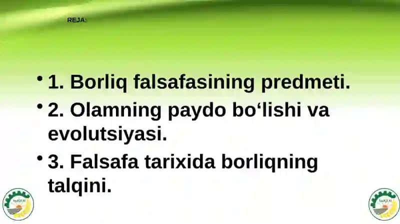 BORLIQ FALSAFASI (ONTOLOGIYA) 2